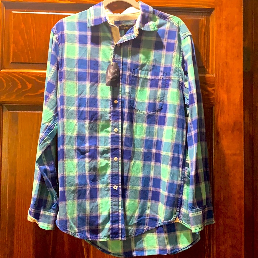 NWT men’s Club room madras plaid shirt S